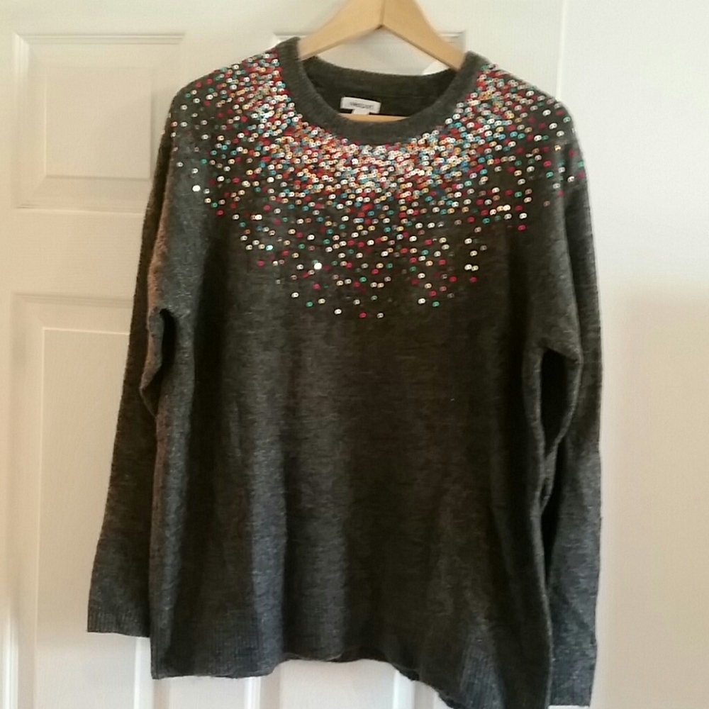 grey sequined crew neck sweater